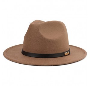 Melesh Women Classic Wide Brim Fedora Hat with Belt Buckle Felt Men Panama Hat