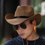 Mens Wide Brim Sun Straw Hat Roll up Floppy Packable Fedora Hat Straw Cowboy Hat