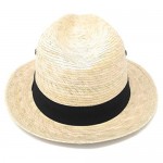 Mexican Palm Leaf Straw Wide Brim Fedora Hat Black Hatband w/Grommets