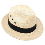 Mexican Palm Leaf Straw Wide Brim Fedora Hat Black Hatband w/Grommets