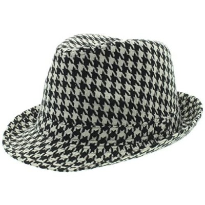 Milani Short Brim Fedora Hat with Houndstooth Classic Pattern Coach Bryant Inspired