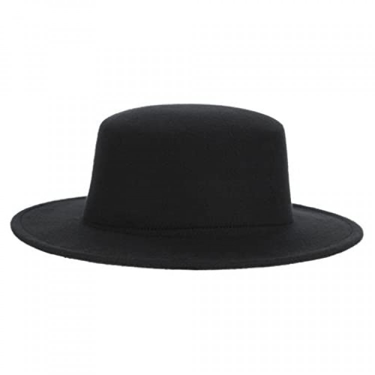 #NA Mens Womens Round Flat Wool Felt Fedora Trilby Gentleman Cap Jazz Gangster Hat