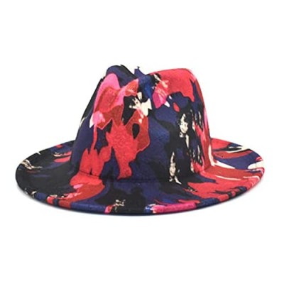 PAODIKUAI Women's Belt Buckle Fedora Hat Men & Women Wide Brim Fedora Hat Panama Hat (Digital Printing-3)