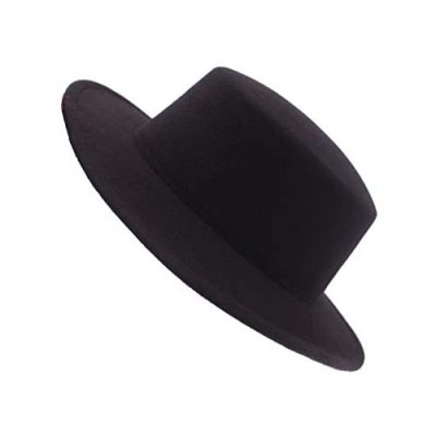 QUUPY Fashion Classic Black Wool Blend Fedora Hat Brim Flat Church Derby Cap