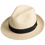 Sedancasesa Women and Men's Straw Fedora Panama Beach Sun Hat Black Ribbon Band