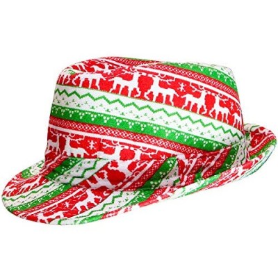Skeleteen Ugly Sweater Fedora Hat - Funny Christmas Holiday Red and Green Ugly Sweater Party Hat for Adults and Kids