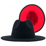 Unisex Outer Black Inner Red Felt Jazz Fedora Hats with Men Women Wide Brim Panama Trilby Cap