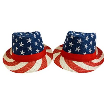 Westmon Works USA Patriotic Fedora American Flag Staw Hat 4th of July Cap Wear One Size for Men or Women  Set of 2 Red