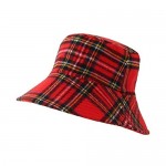 WITHMOONS Polyester Plaid Tartan Bucket Fedora Hat Winter Check Cap HMB1299 (Red)