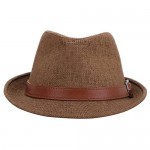 YoungLove Beach Straw Fedora Hat w/Solid Hat Band for Men & Women