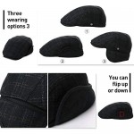 Jeff & Aimy Winter Flannel Wool Blend Irish Ivy Flat Newsboy Cap with Ear Flaps for Men Driver Hat 56-60CM