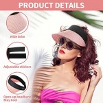 2 Pieces Women's Lightweight Foldable Sun Visor Hat Foldable Straw Sun Visors Wide Brim Roll-Up Summer Beach Sun Protection Hats