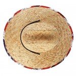 GEMVIE UPF 50+ Straw Lifeguard Hat Unisex Straw Sun Hat Printed Wide Brim Summer Beach Straw Fedora Cap Outdoor Fishing Hat