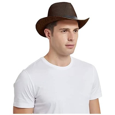 Headshion Cowboy Hats for Men Fedoras with Leather Strap  Sun Protection Golf Clothing Accessories