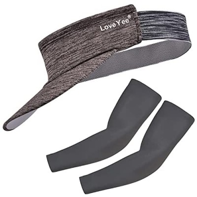 LoveYee Sports Sun Visor Hat and Cooling Arm Sleeves One Size Fits Most UV Protection for Women and Men Outdoor Sports Golf  Tennis  Running  Jogging  Hiking Grey …