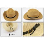 Men's Floppy Packable Straw Hat Beach Cap Newsboy Fedora Sun Hat Big Brim Adjustable Chin Strap
