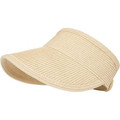 T WILKER Straw Beach Hat for Women Sun Visor Hats Summer Wide Brim Roll-up Foldable Cap
