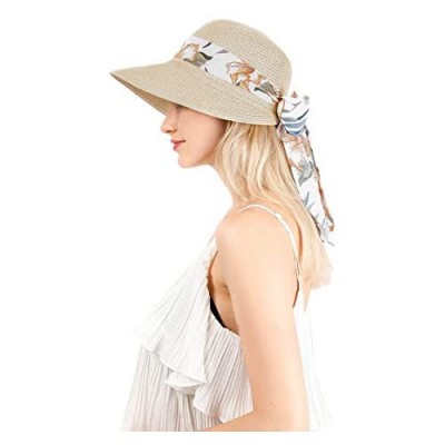 Womens Wide Brim Sun Hat with Wind Lanyard UPF Summer Straw Sun Hats for Women