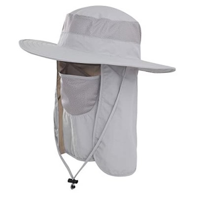 ZLYC Mens Outdoor Sun Protection Wide Brim Bucket Sun Hat Fishmen Cap with Neck Face Flap