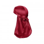 4 Pack Men's Women's Silk Accent Durag Cap Headwraps (Black Navy Wine Red and Brown)