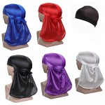 5 PCS Stretchable Luxury Silky Soft durag Cap Straps Headwraps with Long Tail and Wide Straps with 1 Wave Caps
