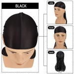6 Pieces Silky Durag Pack for Men Women Waves Satin Doo Rag Variety Satin Silky Durag Headscarf Soft Cap for Hair Waves with 2 Wave Caps