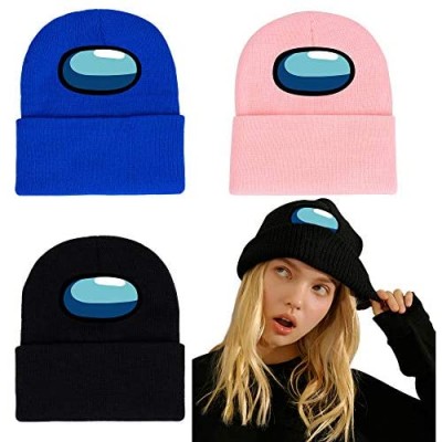 Among-Us Beanie Hat  3 Pack Rib Knit Beanie Warm Winter Ribbed Knit Cap Impostor Fashion Trend Classic for Men Women and Kids