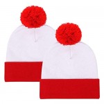 BAODLON Halloween Knit Hat Beanie Hat - 2 Pack Pom Pom Cuff Beanie Hats - Red White Knitted Hat - Halloween Costume Beanies - Christmas Cuff Knit Hat