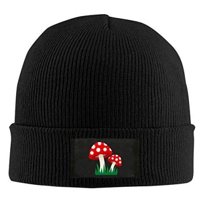Men Women Red Mushroom Warm Stretchy Solid Daily Skull Cap Knit Wool Beanie Hat Outdoor Winter