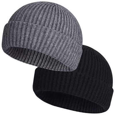 ROYBENS 2pcs Swag Wool Fisherman Beanies for Men  Knit Short Watch Cap Winter Warm Hats