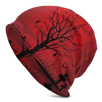 Unisex Beanie Caps Gothic Scary Halloween Dark Red Night Knit Hat Skull Cap Winter Summer Warm Womens Mens Hats