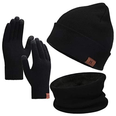 Winter Beanie Hat Scarf Touchscreen Gloves Set for Men and Women  Beanie Gloves Neck Warmer Set with Warm Knit Fleece Lined