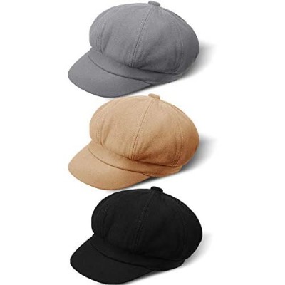 3 Pieces Newsboy Cap Adjustable Visor Beret Soft 8 Panel Vintage Cabbie Hat Octagonal Cap