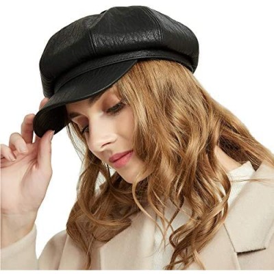 8 Panels Newsboy Caps for Women  PU Leather Cabbie Hat Gatsby Ivy Beret with Visor