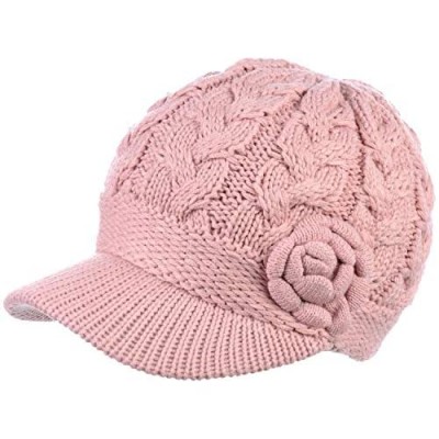 BYOS Womens Winter Chic Cable Warm Fleece Lined Crochet Knit Hat W/Visor Newsboy Cabbie Cap