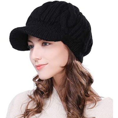 Comhats 100% Merino Wool Newsboy Cap Winter Hat Black Beret with Visor Cold Weather Knit Cap