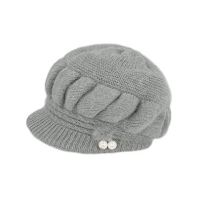 Dahlia Women's Newsboy Cap - Angora Wool Winter Hat  Dual Layer w/Faux Pearl