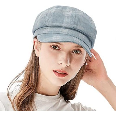 DOCILA Denim Newsboy Cap for Womens Vintage Checks Printed Octagonal Hat Breathable Summer Visor Beret