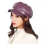 EZ-Joyce Women's Plain Newsboy Caps PU Leather Cabbie Visor Painter Hat Beret Hat