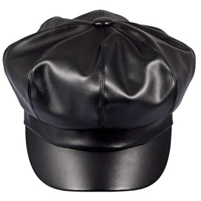 Samtree Women Newsboy Hats  Visor Beret Cabbie Hat 8 Panel Ivy Cap PU Leather