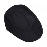 Sepia Mens Womens Linen Plain Flat Newsboy Hat Cap (Black)