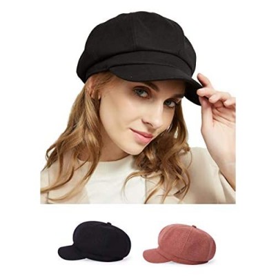 TOPHOPE 8 Panels Newsboy Caps for Women Cotton Wool Blended Cabbie Hat Gatsby Ivy Beret with Visor