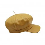 ZGMYC Women Girls PU Leather Newsboy Cap Solid Color Casual Cabbie Painter Hat Visor Beret