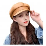 ZGMYC Women Girls PU Leather Newsboy Cap Solid Color Casual Cabbie Painter Hat Visor Beret