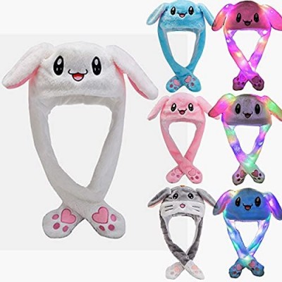 Bunny Hat with Moving Ears Cute Fashion Embroidery Cartoon Plush Hat Rabbit Ear
