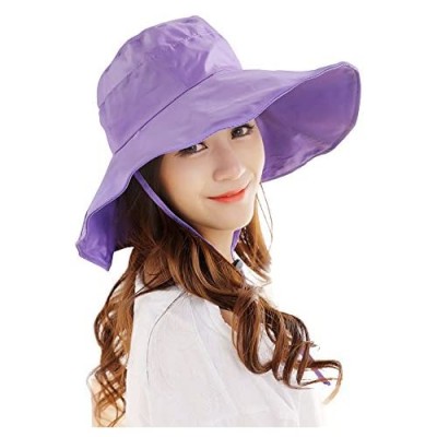 Outdoor UV Protection Rain Cap Waterproof Rain Hat Wide Brim Bucket Hat (Purple)