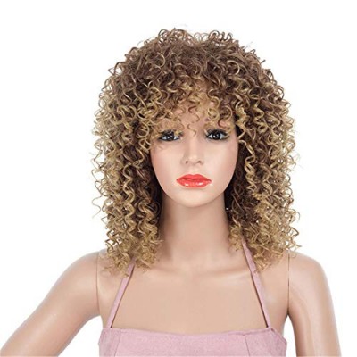 Short Kinky Curly Afro Wigs for Black Women Synthetic Shoulder Length Fluffy Full Wig African American Full Hair Wig (Brown)
