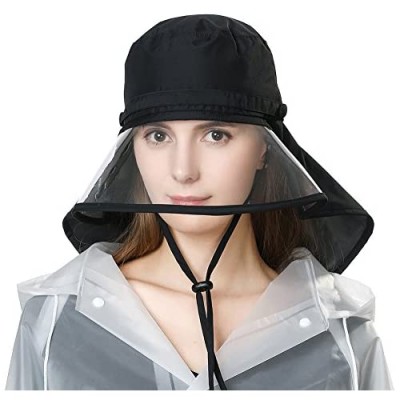 Women Waterproof Rain Hat Protection Chin Strap Trasparent Visible Visor