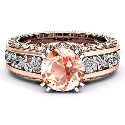 ZoePets Rose Gold Color Separation Ring Topaz Champagne Hand Ornament Vintage Engraving Pattern Ring
